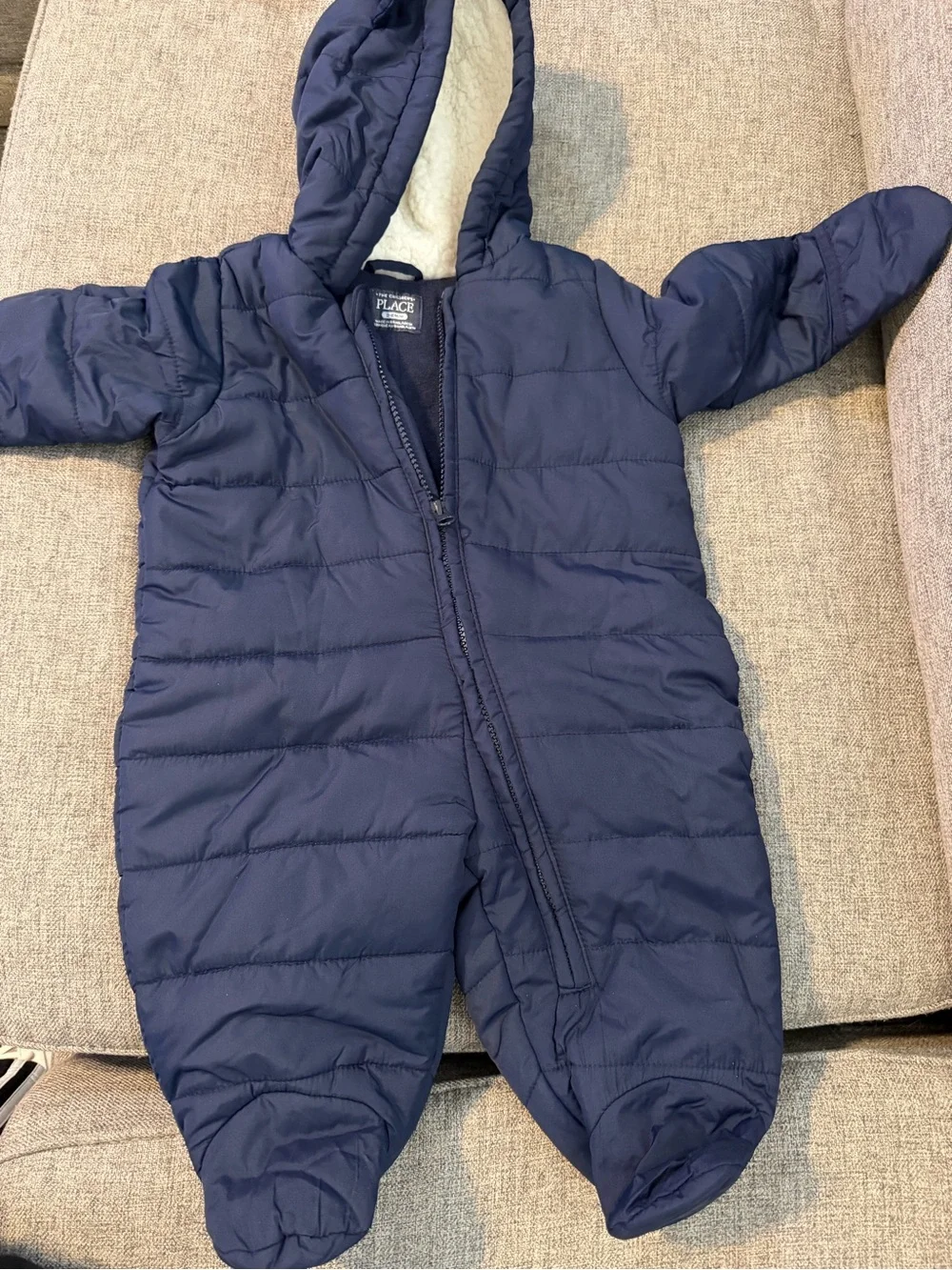 The Children's Place Navy Blue Quilted Baby One-Piece Snowsuit with Hood 3-6m